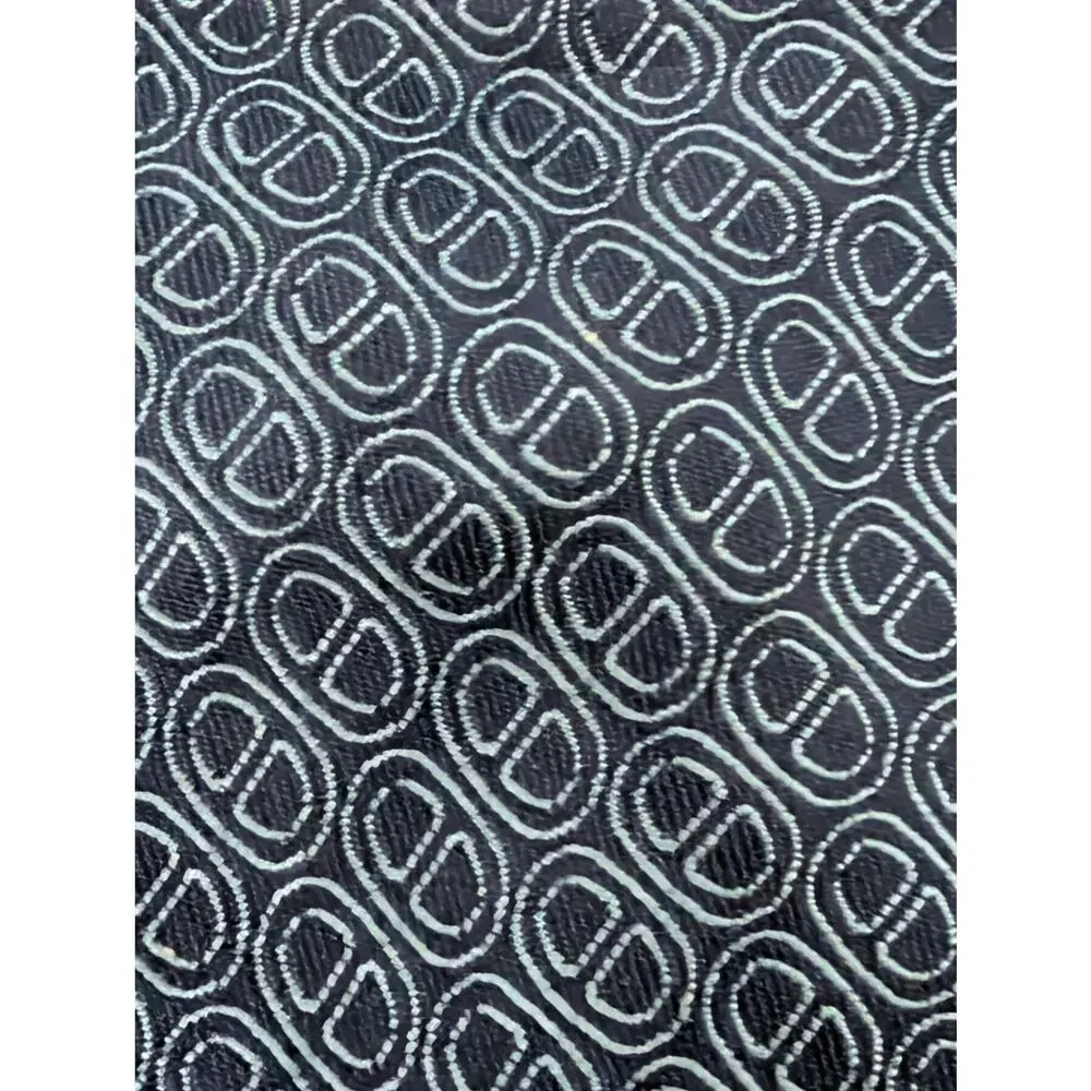 Vintage Hermès 100% Silk Men's Dark Blue Tie With White Geometric Designs